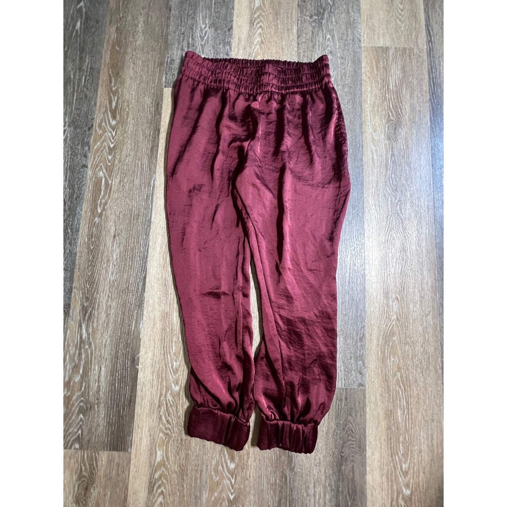 ADORE ME Satin Jogger Pants Womens Large‎ Burgundy Good Elastic Waist Tapered